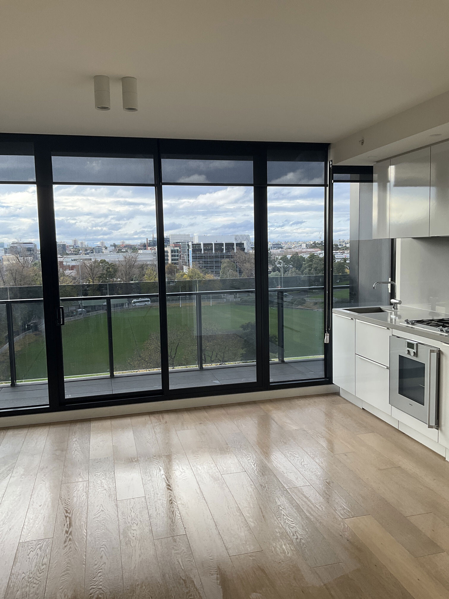 empty apartment overlooking a park