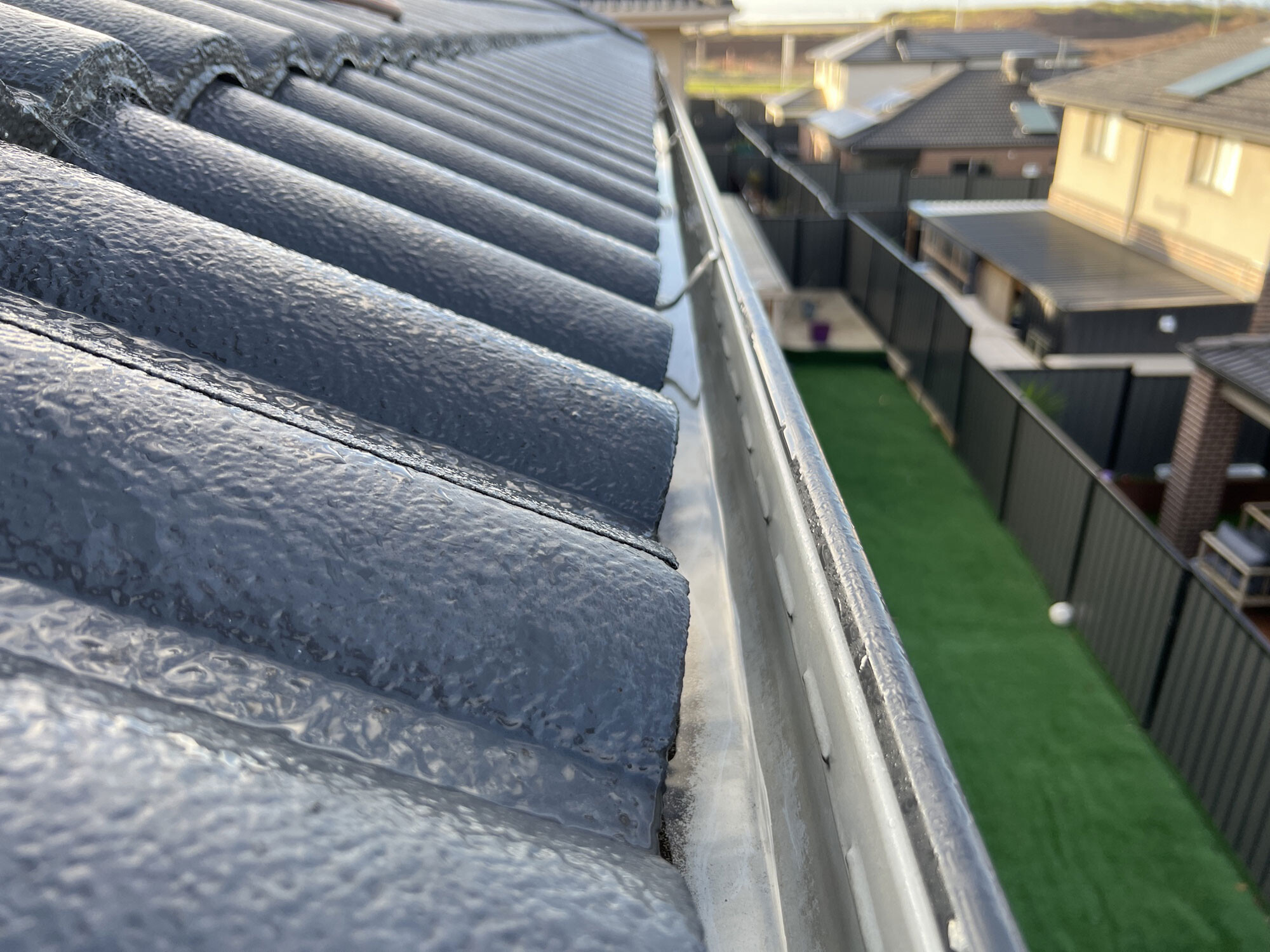 close up of a clean gutter of a tiled roof in melbourne