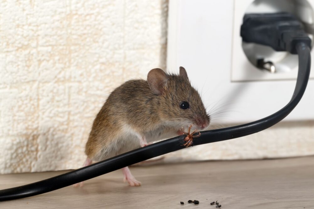 mouse has chewed into electrical wiring and left droppings