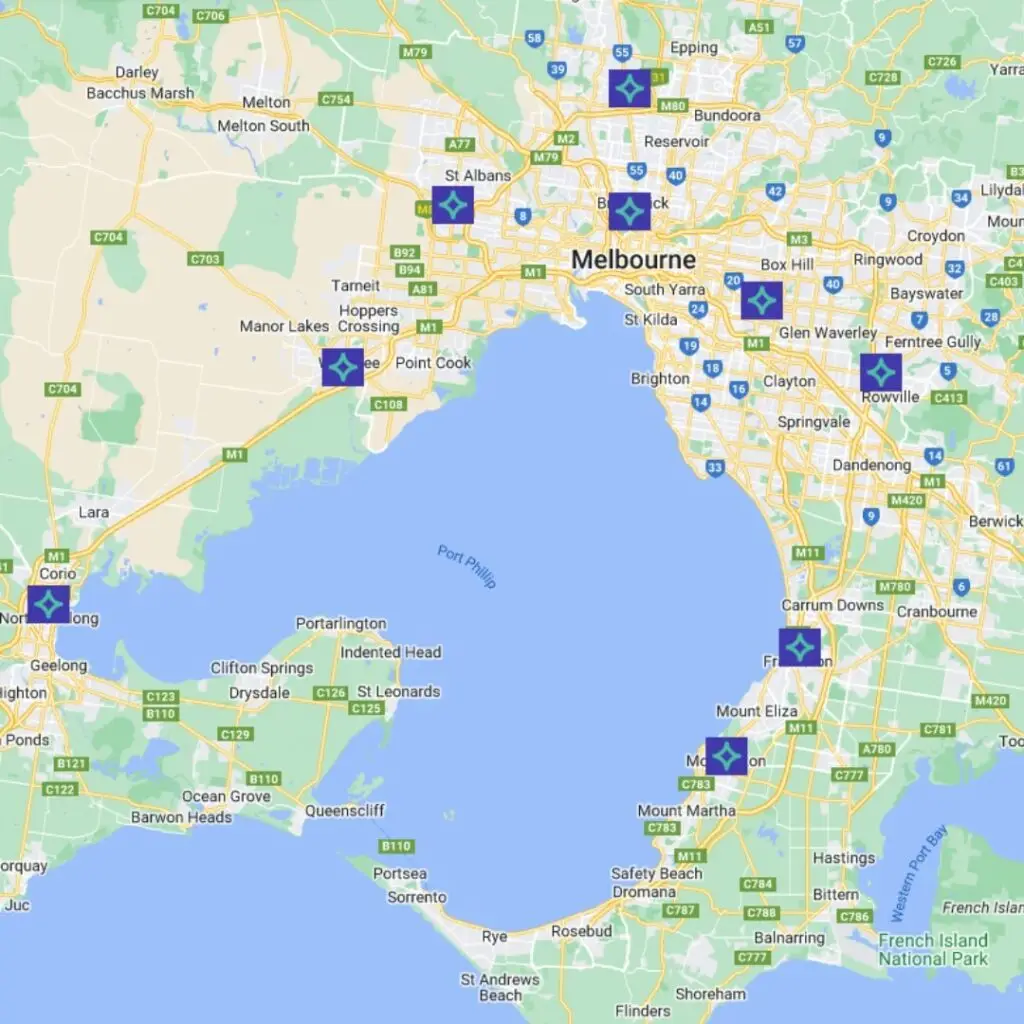 Cleanmade coverage areas shown on an accurate Melbourne map with clear suburb boundaries and service zones marked